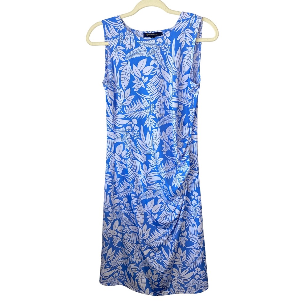 Brooks Brothers Blue White Tropical Leaf Ruched Sleeveless Sheath Dress‎ Mens M